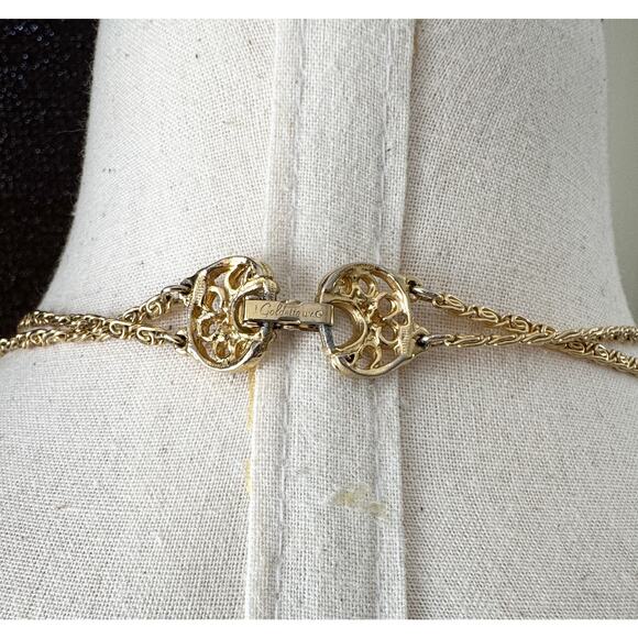 Cupid Goldtone Double Chain Necklace Pendant Vintage Coldette N.Y Carved Citrine - Picture 5 of 6